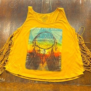 Dream catcher mustard yellow tank with fringe running down the side!!